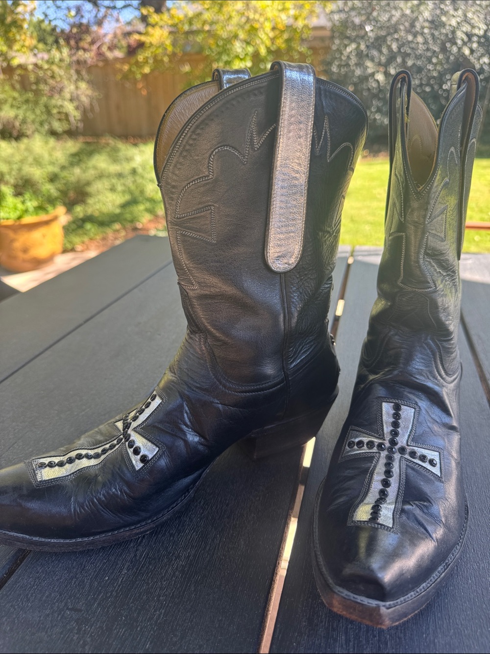 Custom Liberty Boot Co. Black Leather Gothic Cross Boots - True Size 9